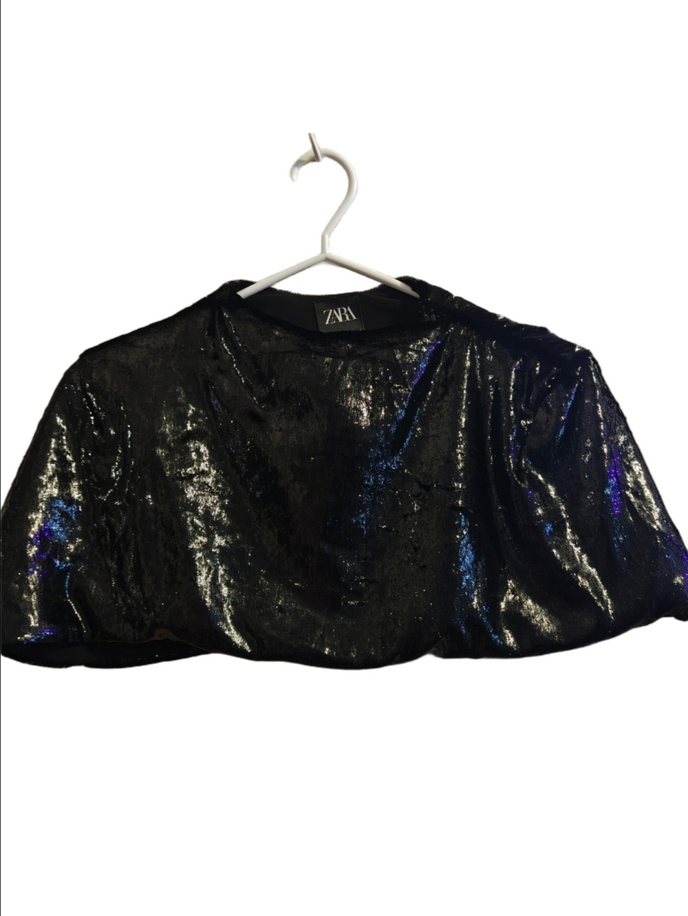 Zara Shiny Black Velvet Cropped Cape Blogger Fav NWOT